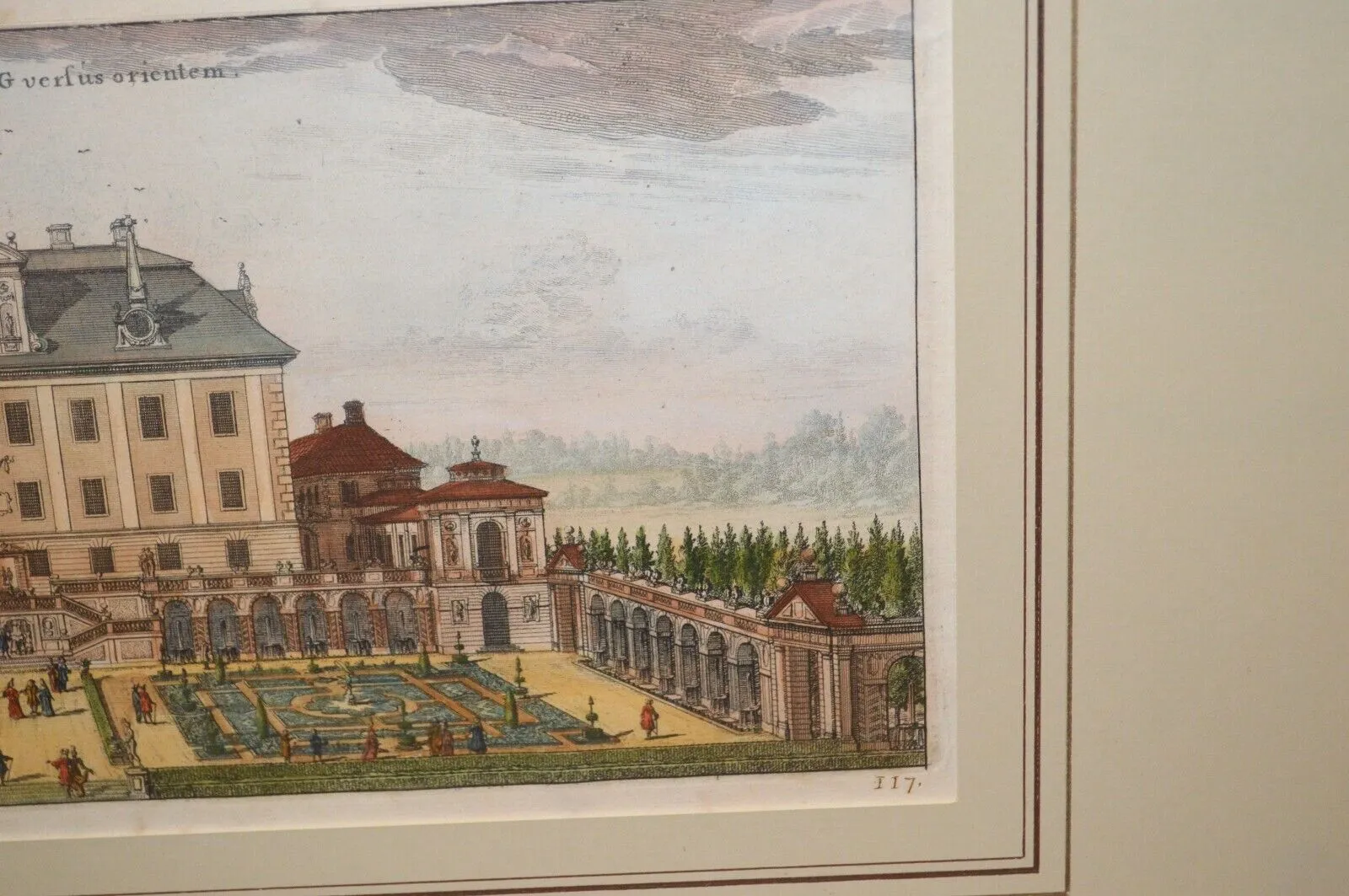 Antique Framed Erik Dahlberg Color Engraving Suecia Antiqua Hodierna Rosersberg