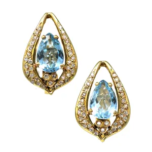 Aquamarine & Diamond Clip-on Earrings set in 18K Yellow Gold CA 1980