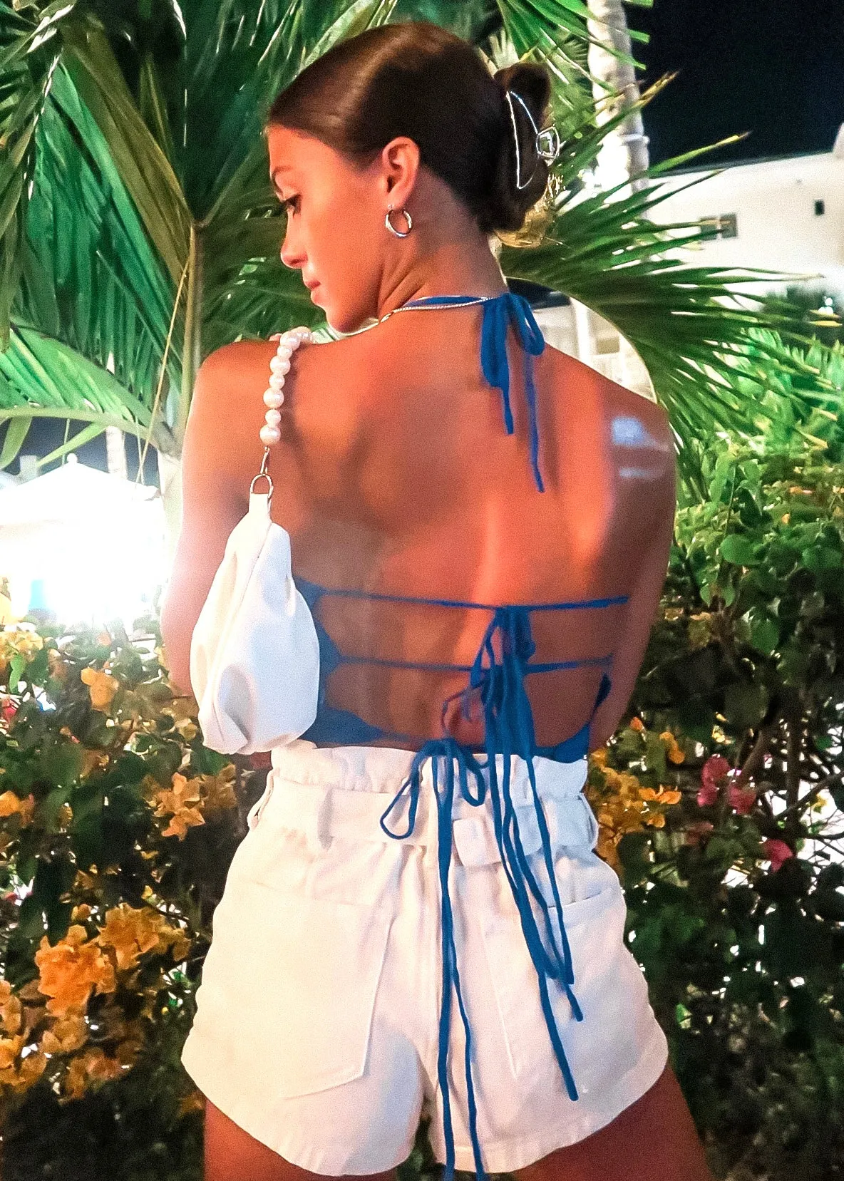 ARIANNA RIBBED TOP WITH THREE TIE BACK DETAIL