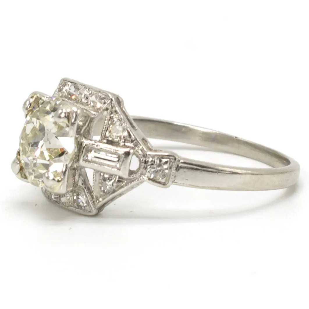 Art Deco 1.75 ct Old Mine Cut Diamond and Platinum Ring