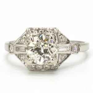 Art Deco 1.75 ct Old Mine Cut Diamond and Platinum Ring