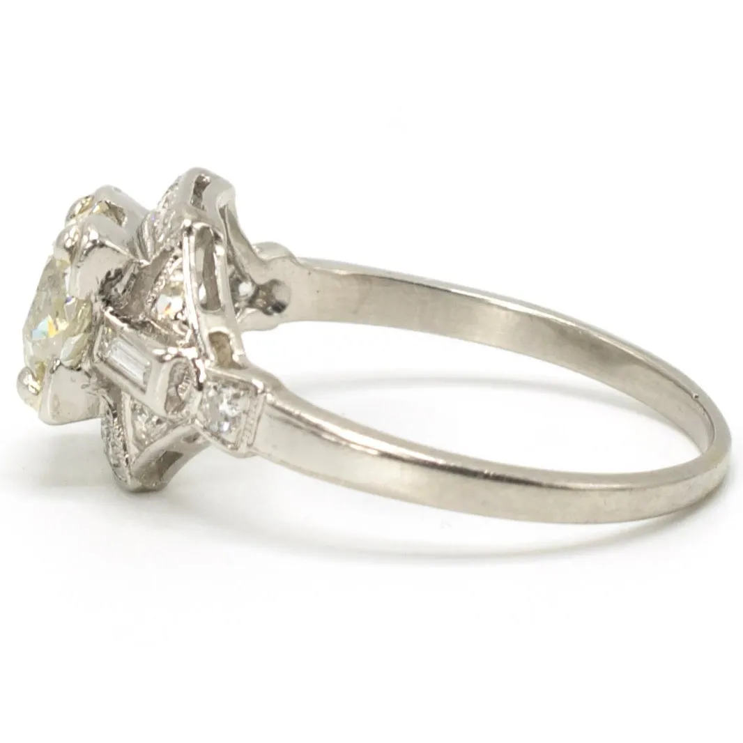 Art Deco 1.75 ct Old Mine Cut Diamond and Platinum Ring