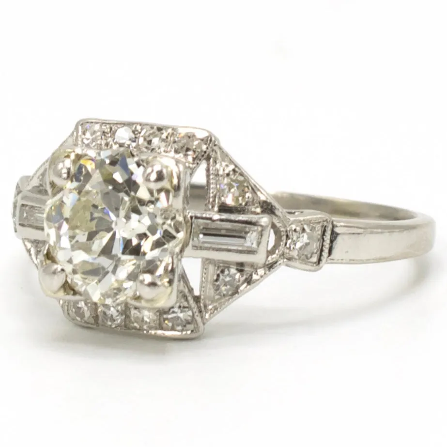 Art Deco 1.75 ct Old Mine Cut Diamond and Platinum Ring