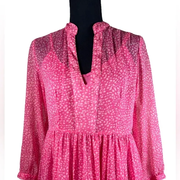 Aspiga Cotton Crepe Sheer Flowy Cotton Midi Dress Boho Pink Sz S Designer