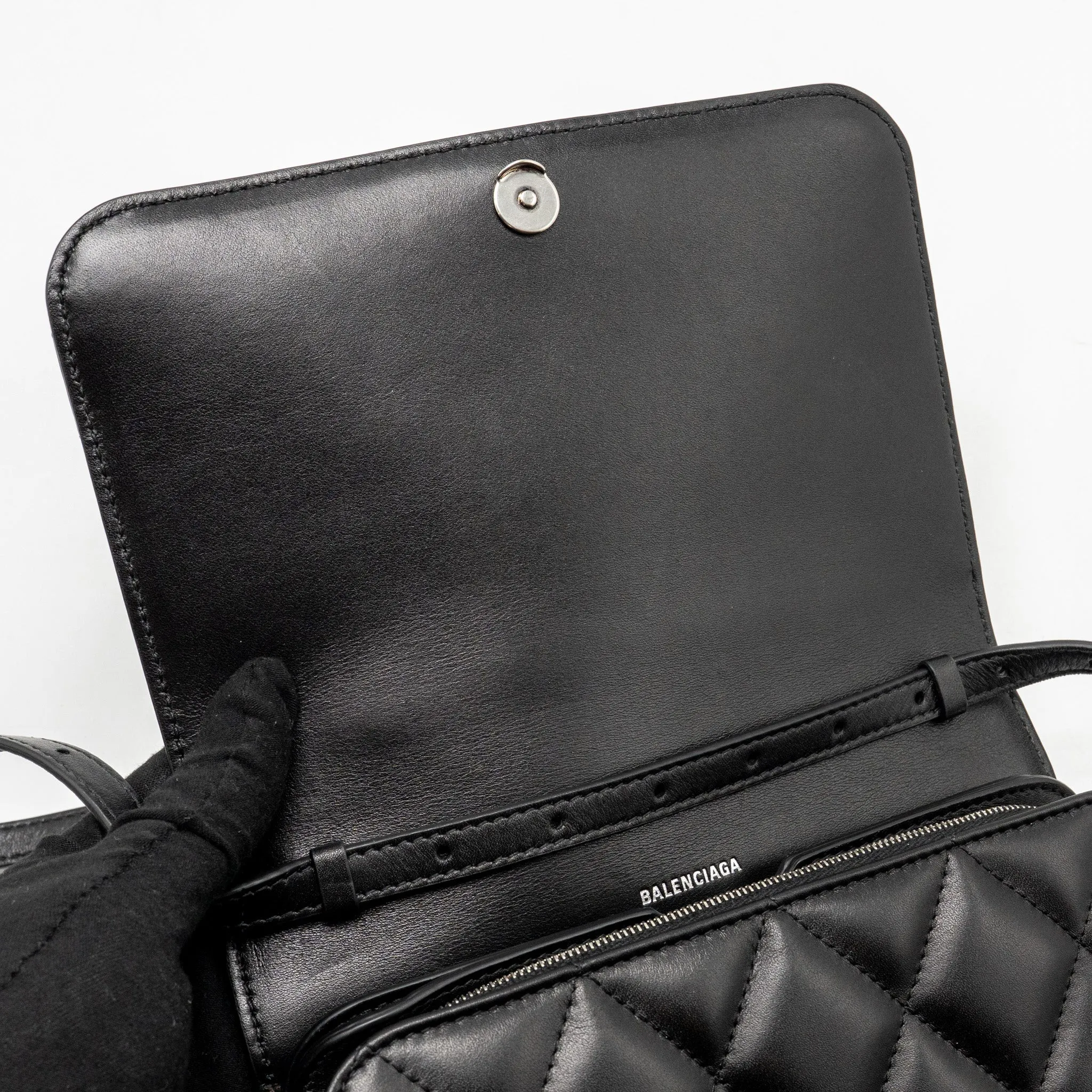 Balenciaga B. Shoulder Bag Quilted Calfskin Black Ruthenium Hardware