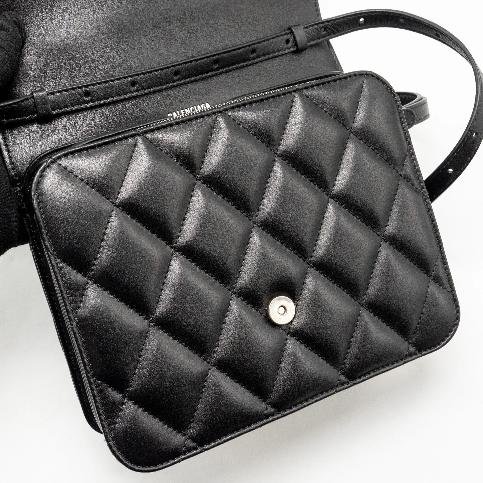 Balenciaga B. Shoulder Bag Quilted Calfskin Black Ruthenium Hardware