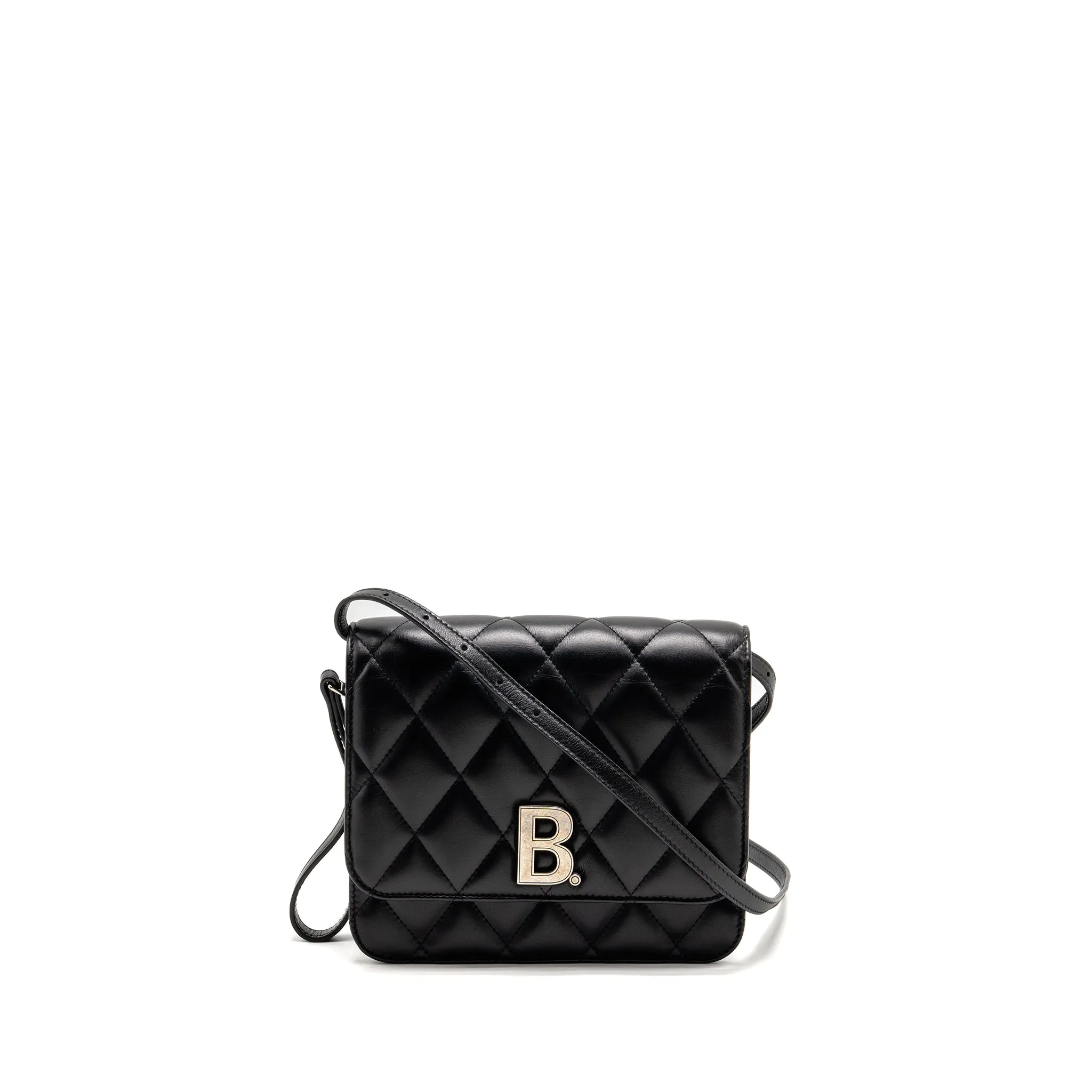Balenciaga B. Shoulder Bag Quilted Calfskin Black Ruthenium Hardware