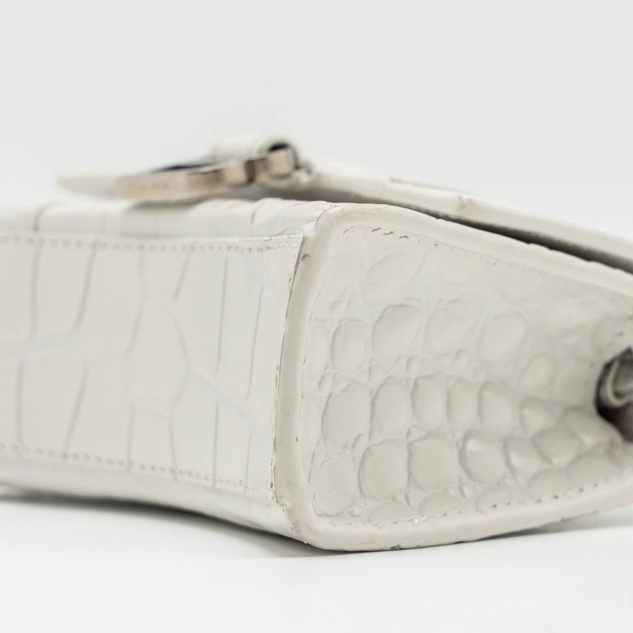 Balenciaga MINI Hourglass Bag CROC Embossed Calfskin White SHW