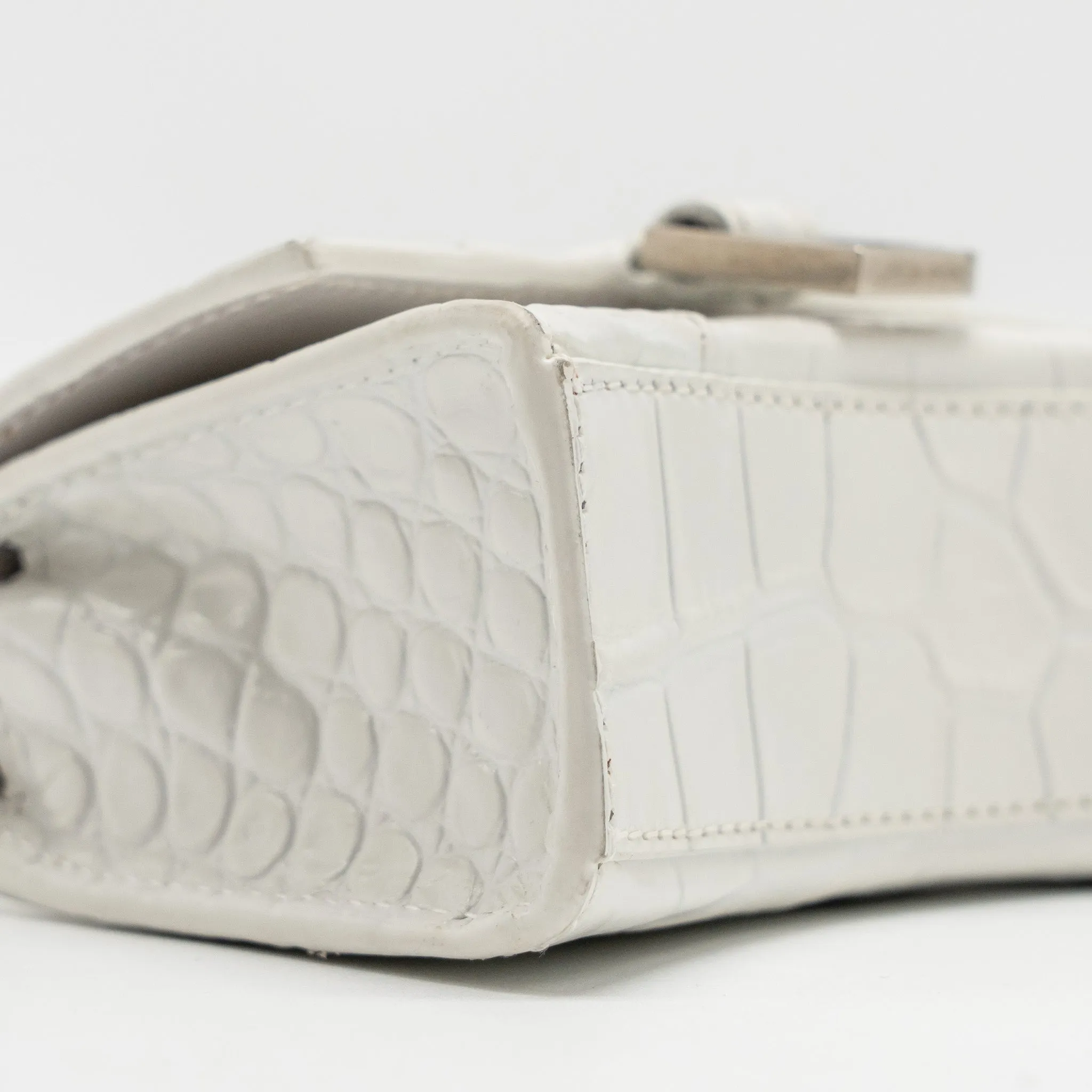 Balenciaga MINI Hourglass Bag CROC Embossed Calfskin White SHW