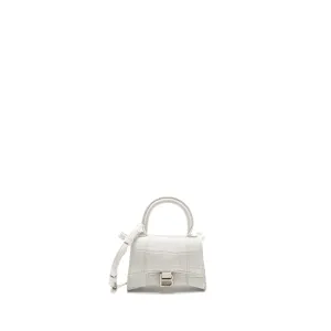 Balenciaga MINI Hourglass Bag CROC Embossed Calfskin White SHW