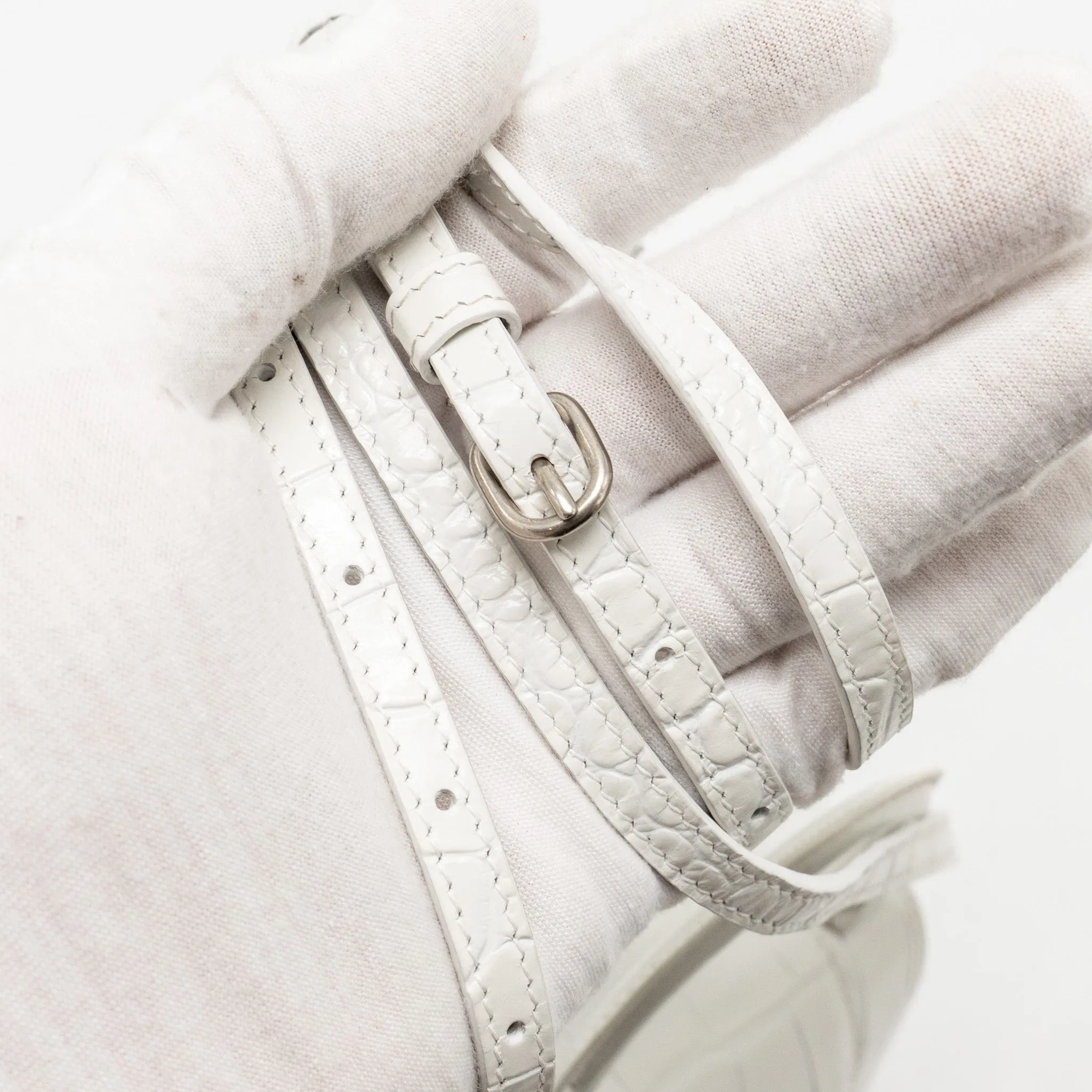 Balenciaga MINI Hourglass Bag CROC Embossed Calfskin White SHW