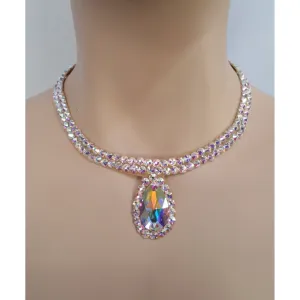 Ballroom Necklace Simple pear in aurora borealis