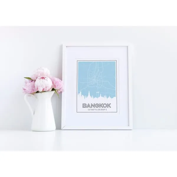 Bangkok, Thailand road map and skyline