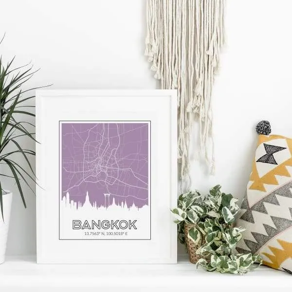 Bangkok, Thailand road map and skyline