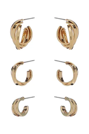 Basic Metal Mini Hoop 3 Pair Earring Set