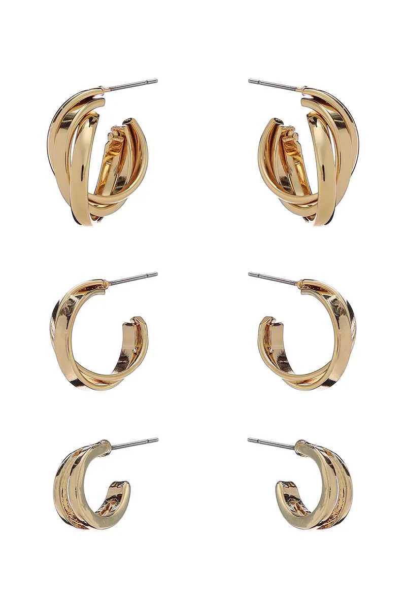 Basic Metal Mini Hoop 3 Pair Earring Set