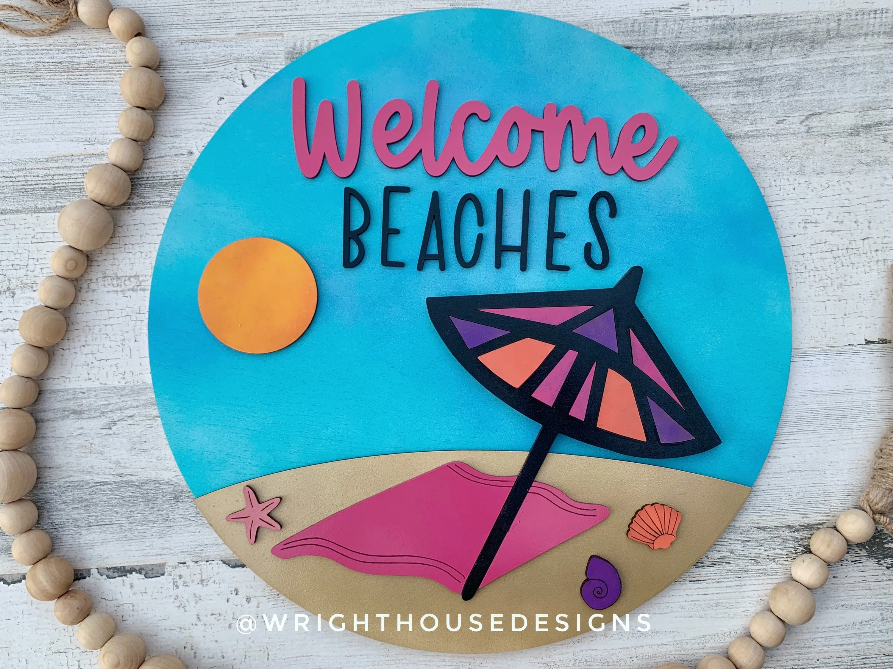 Beach Bum Umbrella Summer Door Hanger Round Bundle - Sign Making and DIY Kits - Cut File For Glowforge Lasers - Digital SVG File