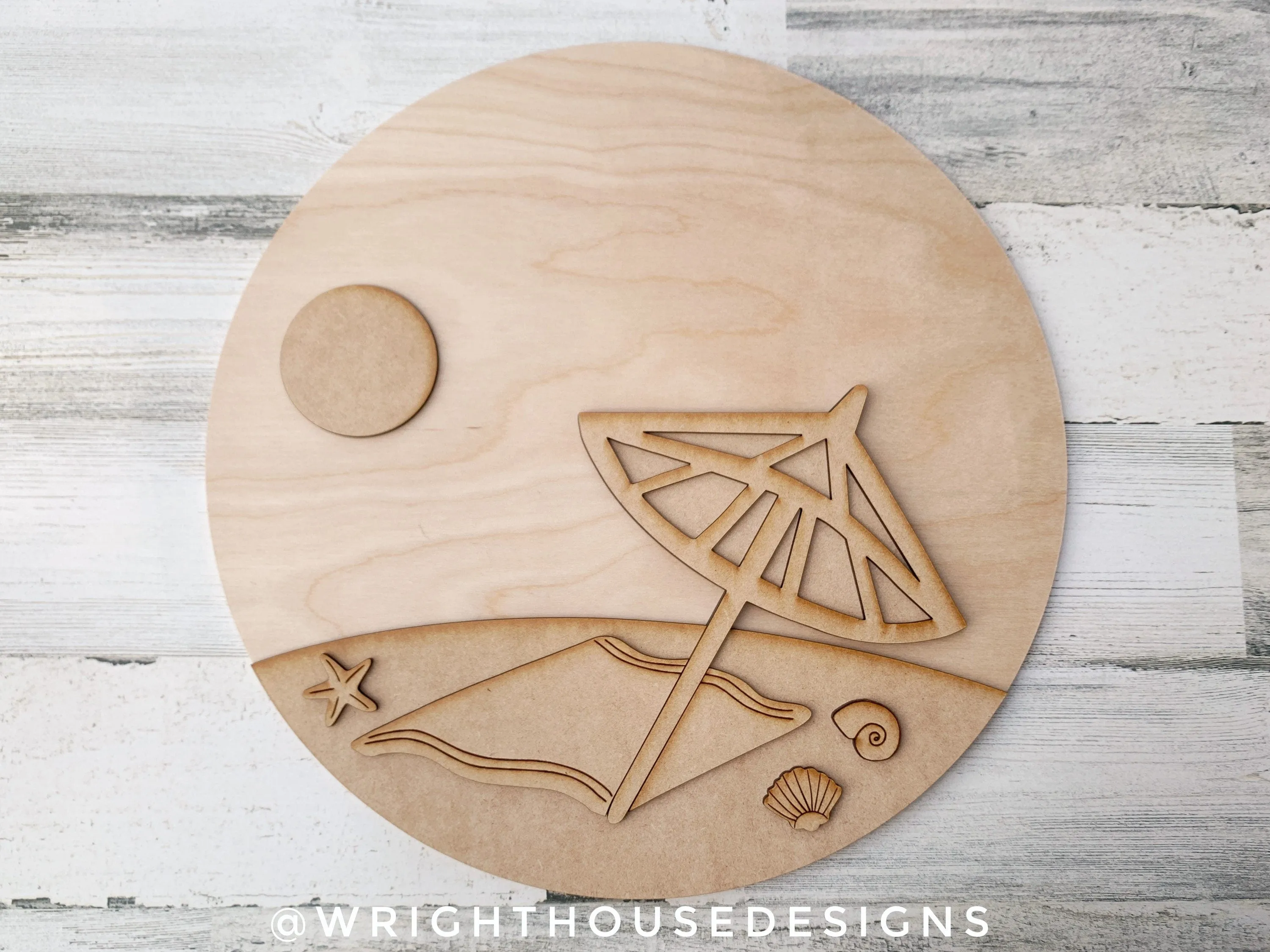 Beach Bum Umbrella Summer Door Hanger Round Bundle - Sign Making and DIY Kits - Cut File For Glowforge Lasers - Digital SVG File