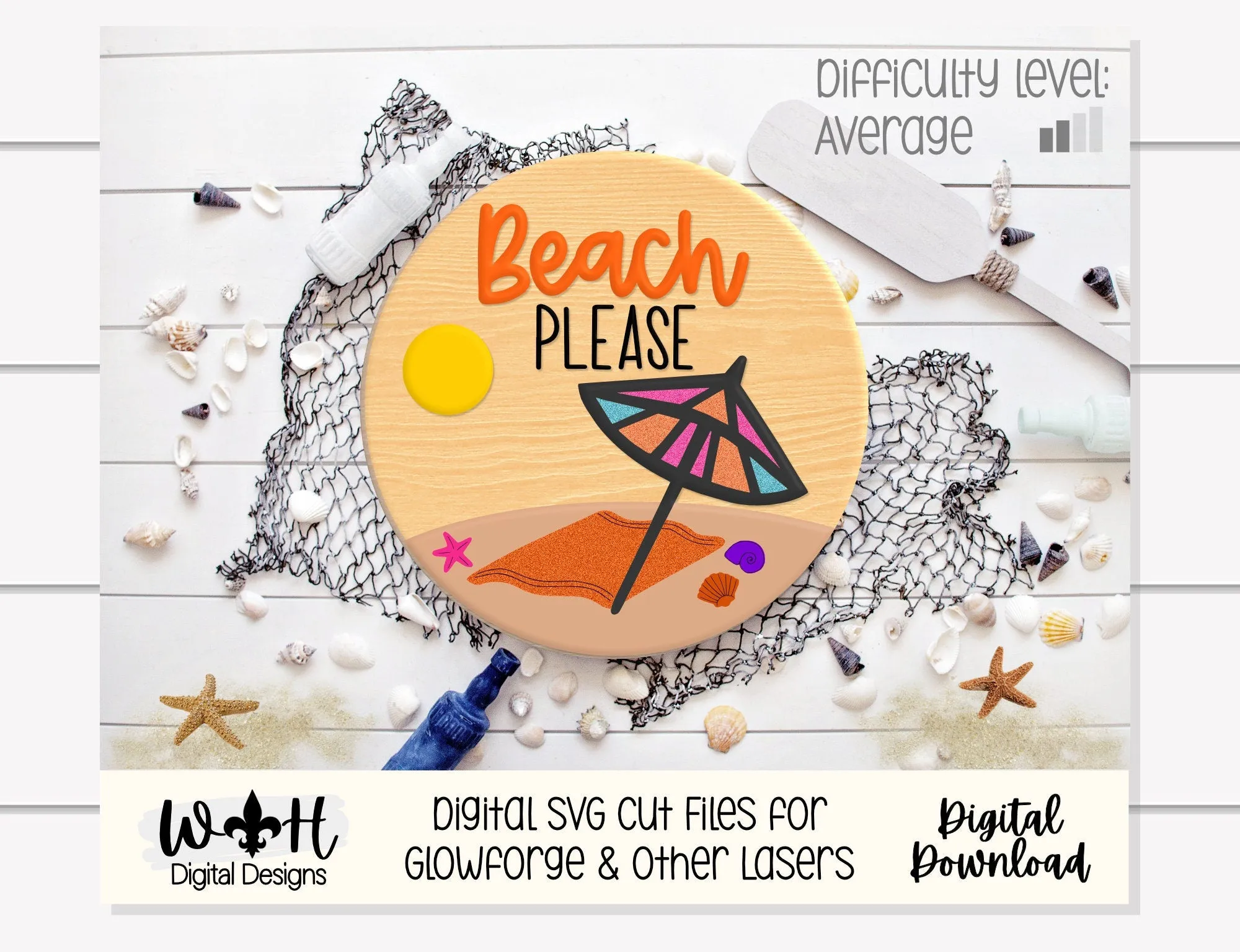 Beach Bum Umbrella Summer Door Hanger Round Bundle - Sign Making and DIY Kits - Cut File For Glowforge Lasers - Digital SVG File