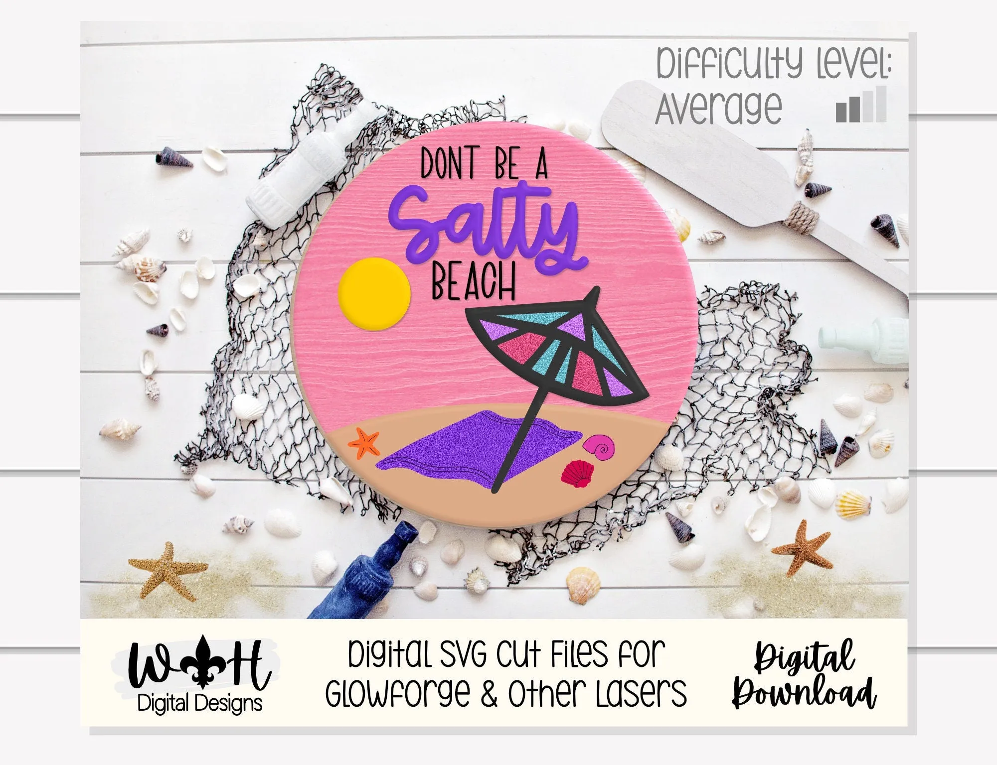 Beach Bum Umbrella Summer Door Hanger Round Bundle - Sign Making and DIY Kits - Cut File For Glowforge Lasers - Digital SVG File