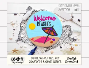 Beach Bum Umbrella Summer Door Hanger Round Bundle - Sign Making and DIY Kits - Cut File For Glowforge Lasers - Digital SVG File