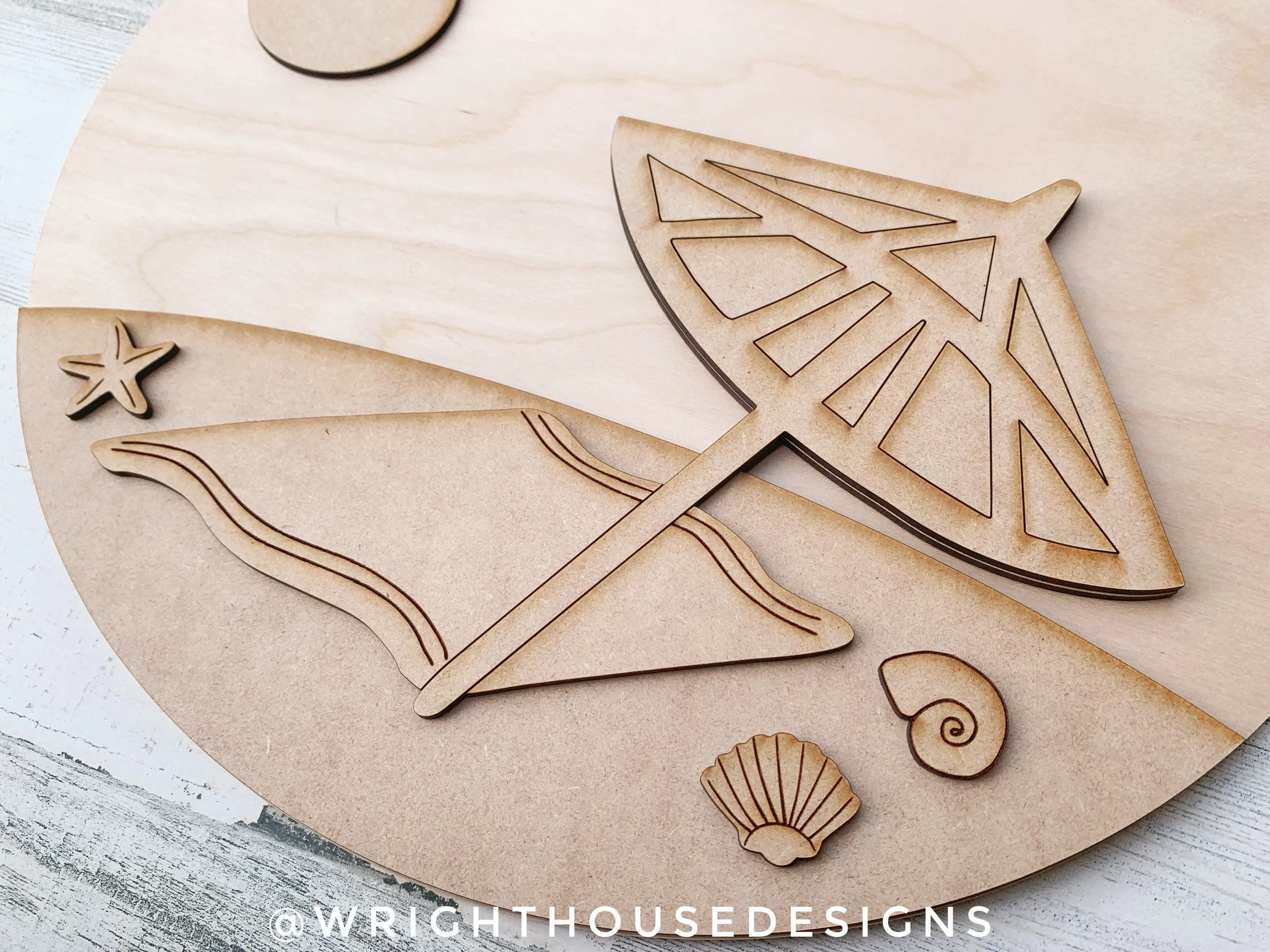 Beach Bum Umbrella Summer Door Hanger Round Bundle - Sign Making and DIY Kits - Cut File For Glowforge Lasers - Digital SVG File