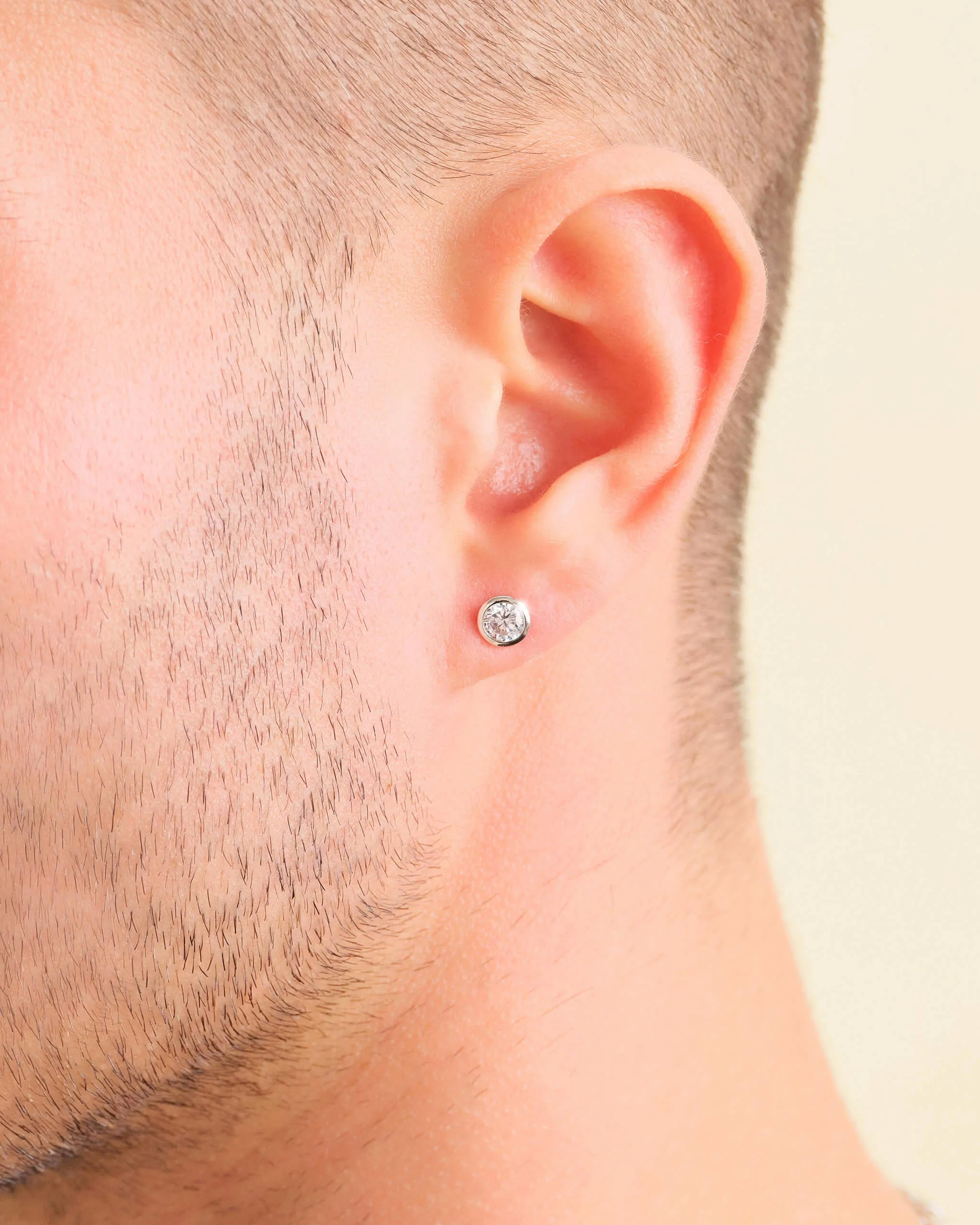 Bezeled Stud Earrings - Silver