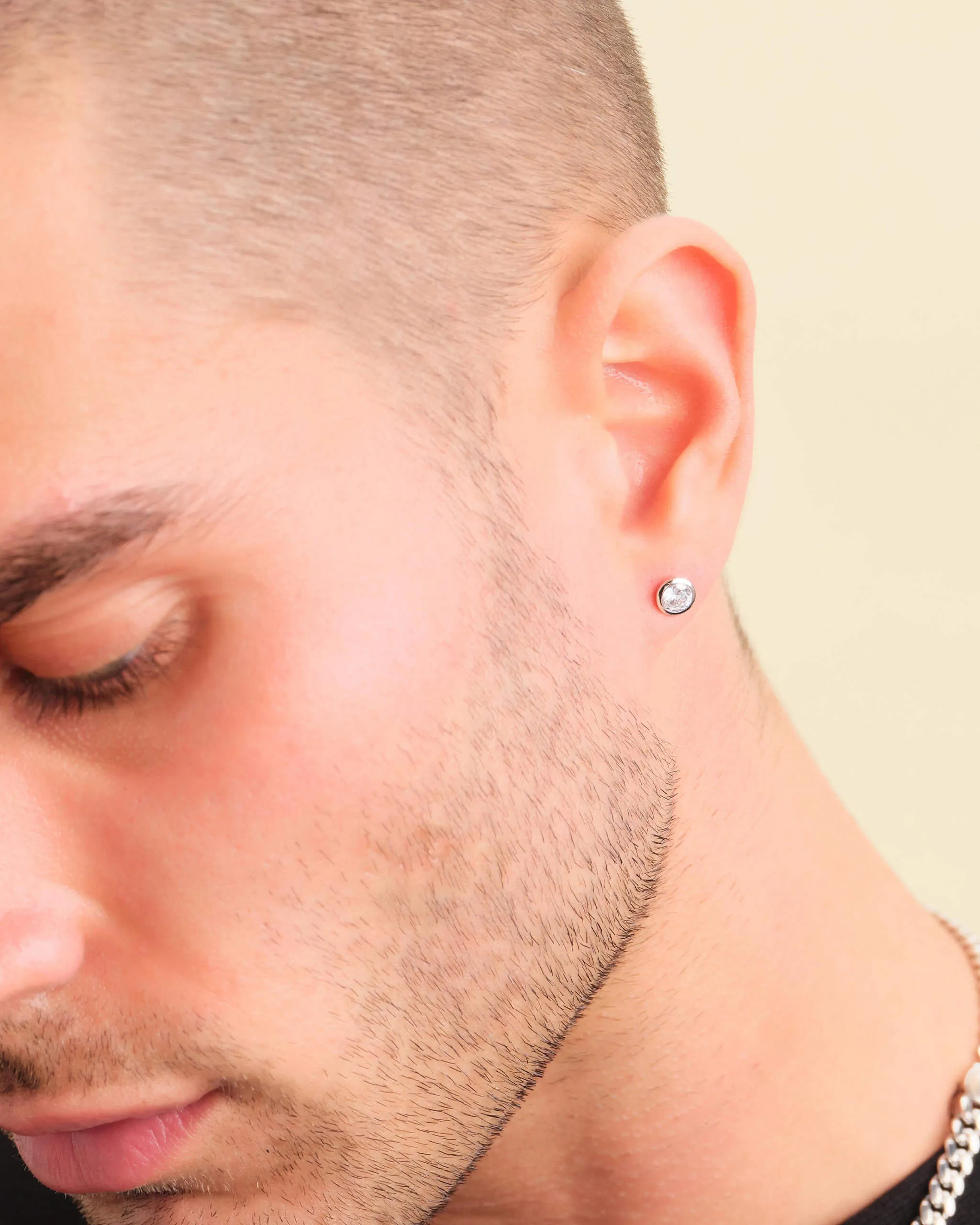 Bezeled Stud Earrings - Silver