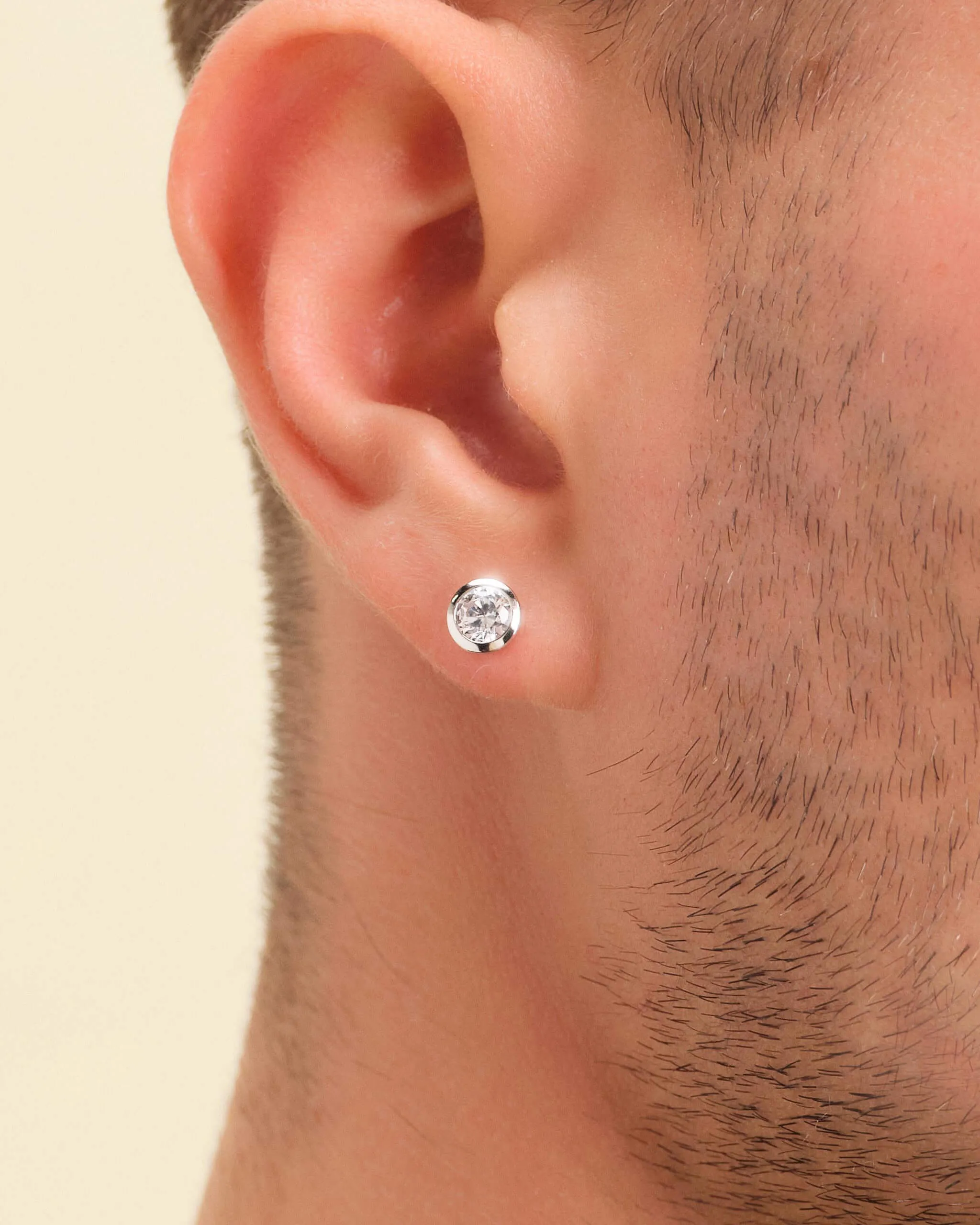 Bezeled Stud Earrings - Silver