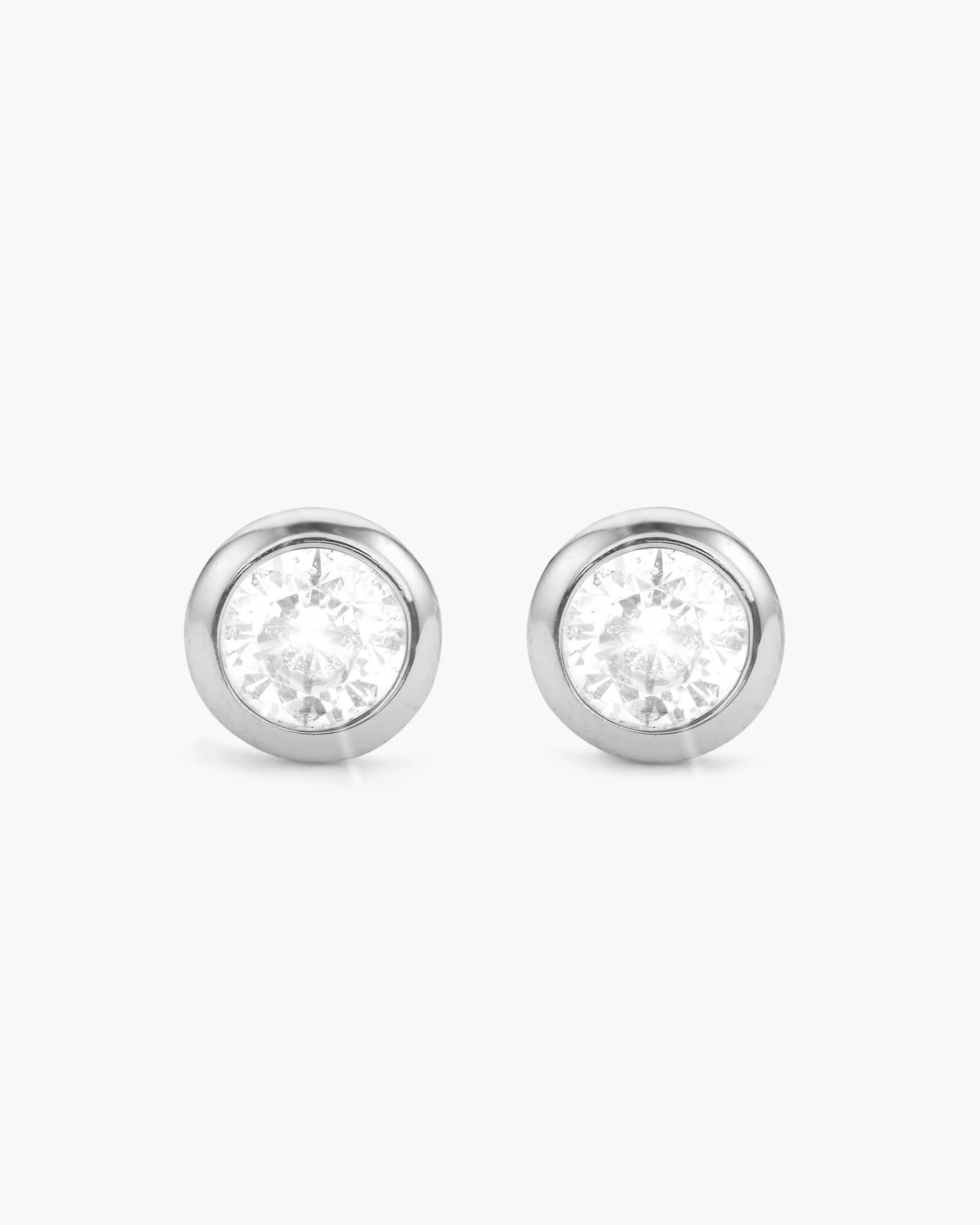 Bezeled Stud Earrings - Silver