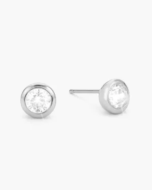 Bezeled Stud Earrings - Silver