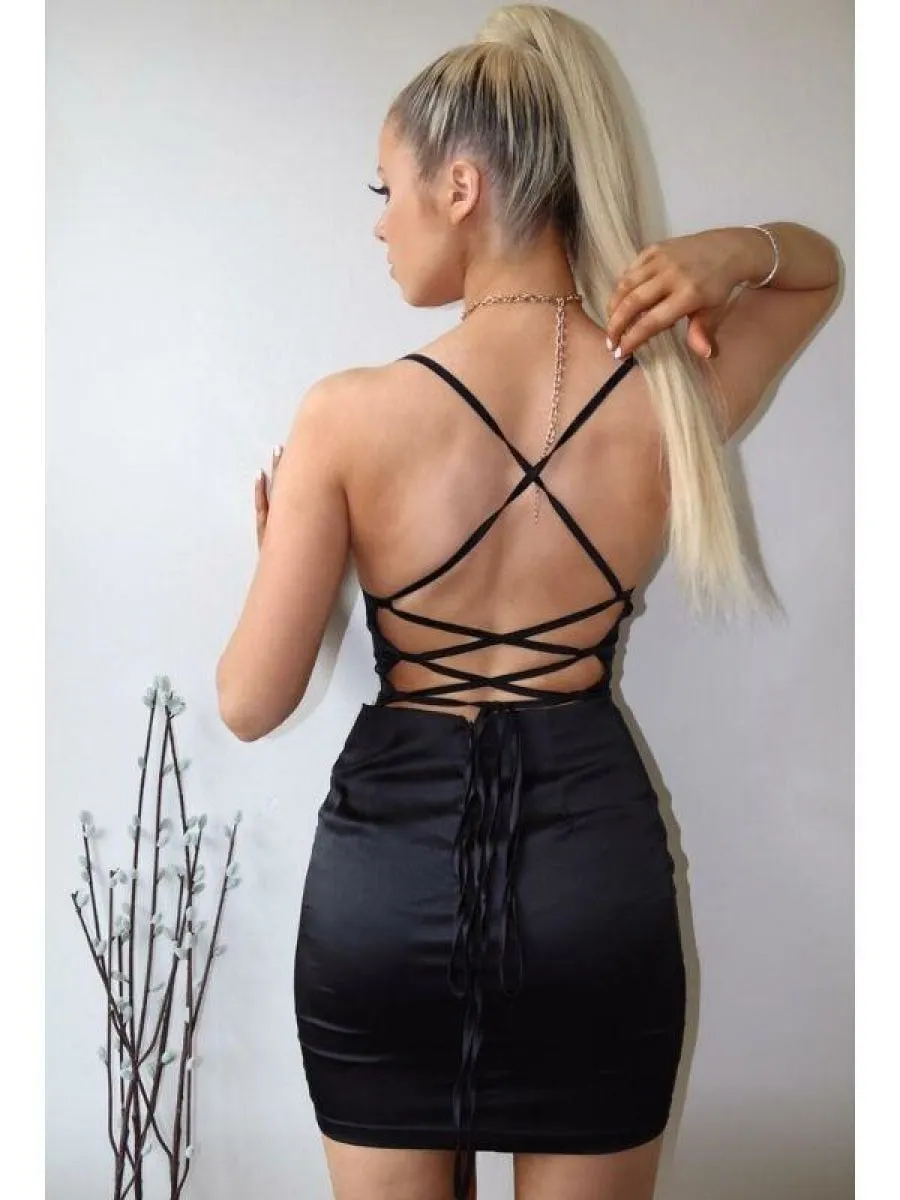 Black Cowl Neck Bodycon Satin Mini Dress