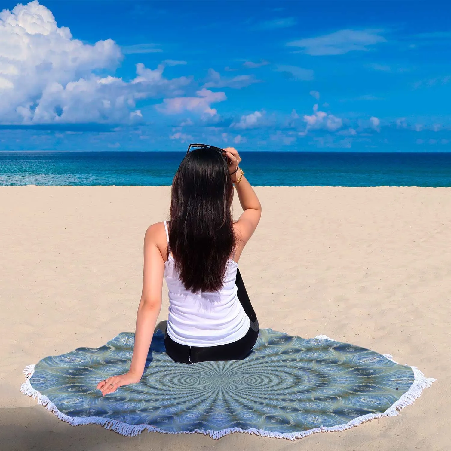 Blue Gold Fractal Beach Blanket