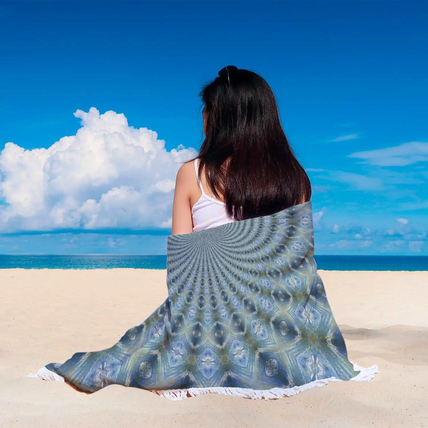 Blue Gold Fractal Beach Blanket