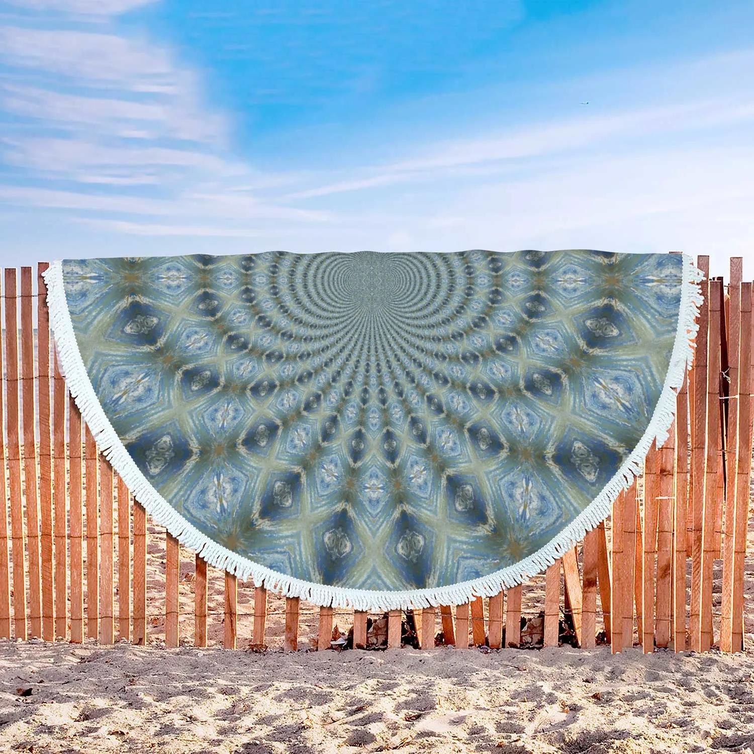 Blue Gold Fractal Beach Blanket
