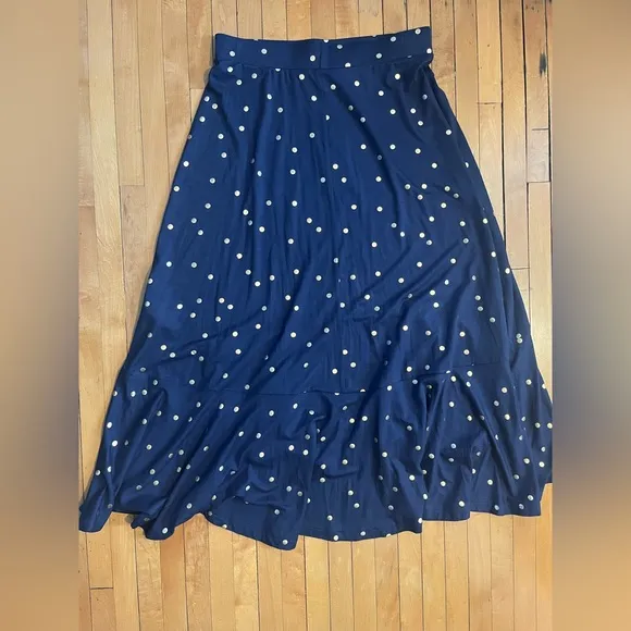 Boden Navy Polka Dot Fluted Hem Jersey Skirt