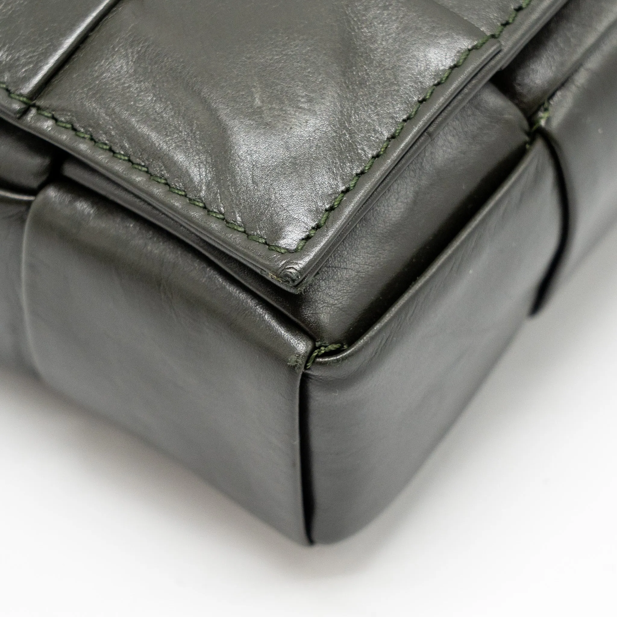 Bottega Veneta Cassette Crossbody Bag Lambskin Dark Green Ruthenium SHW