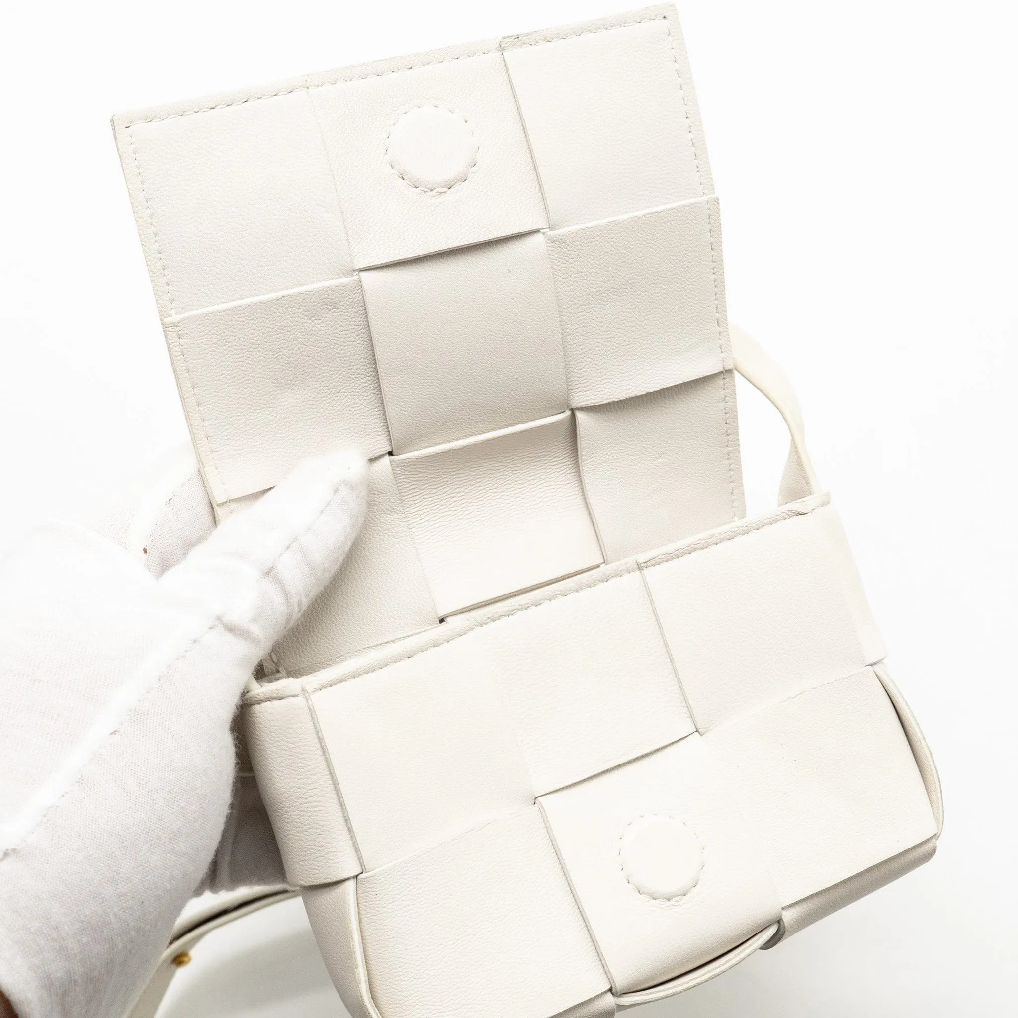 Bottega Veneta Intreccio Cassette Mini Bag Lambskin White
