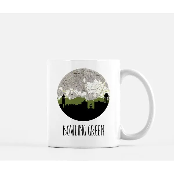 Bowling Green, Kentucky city skyline with vintage Bowling Green map