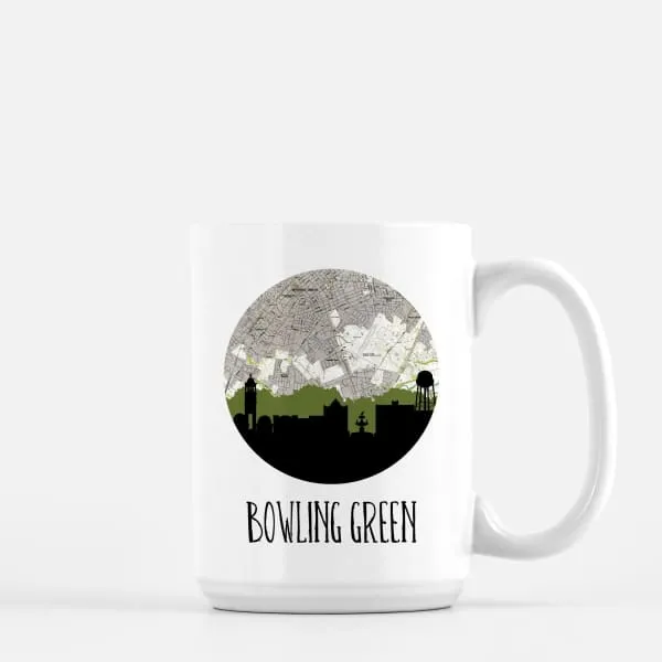 Bowling Green, Kentucky city skyline with vintage Bowling Green map