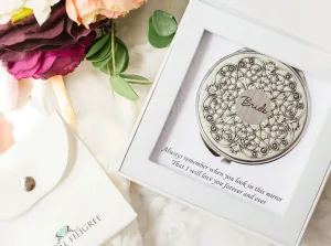 Bridal Compact Mirror with Delicate Silver Filigree