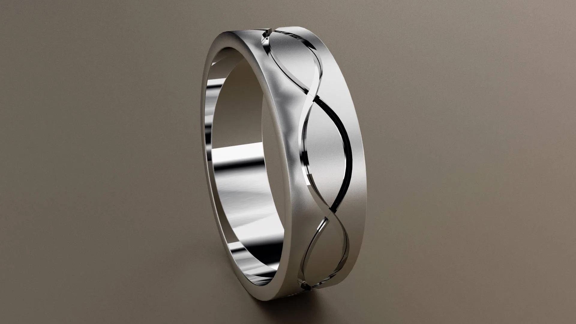 Brushed White Gold 6mm Infinity Groove Wedding Band