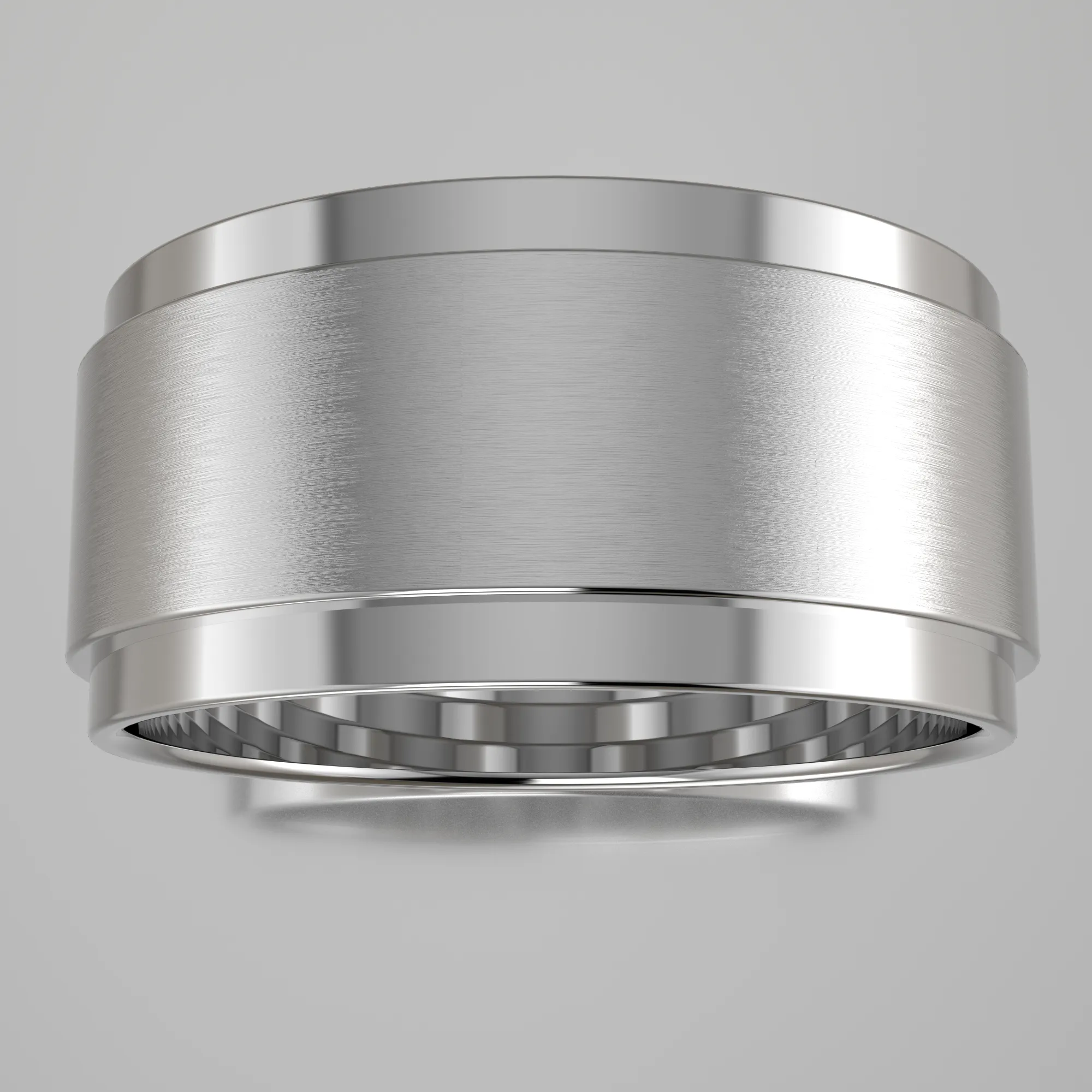 Brushed White Gold 9mm Step Edge Wedding Band