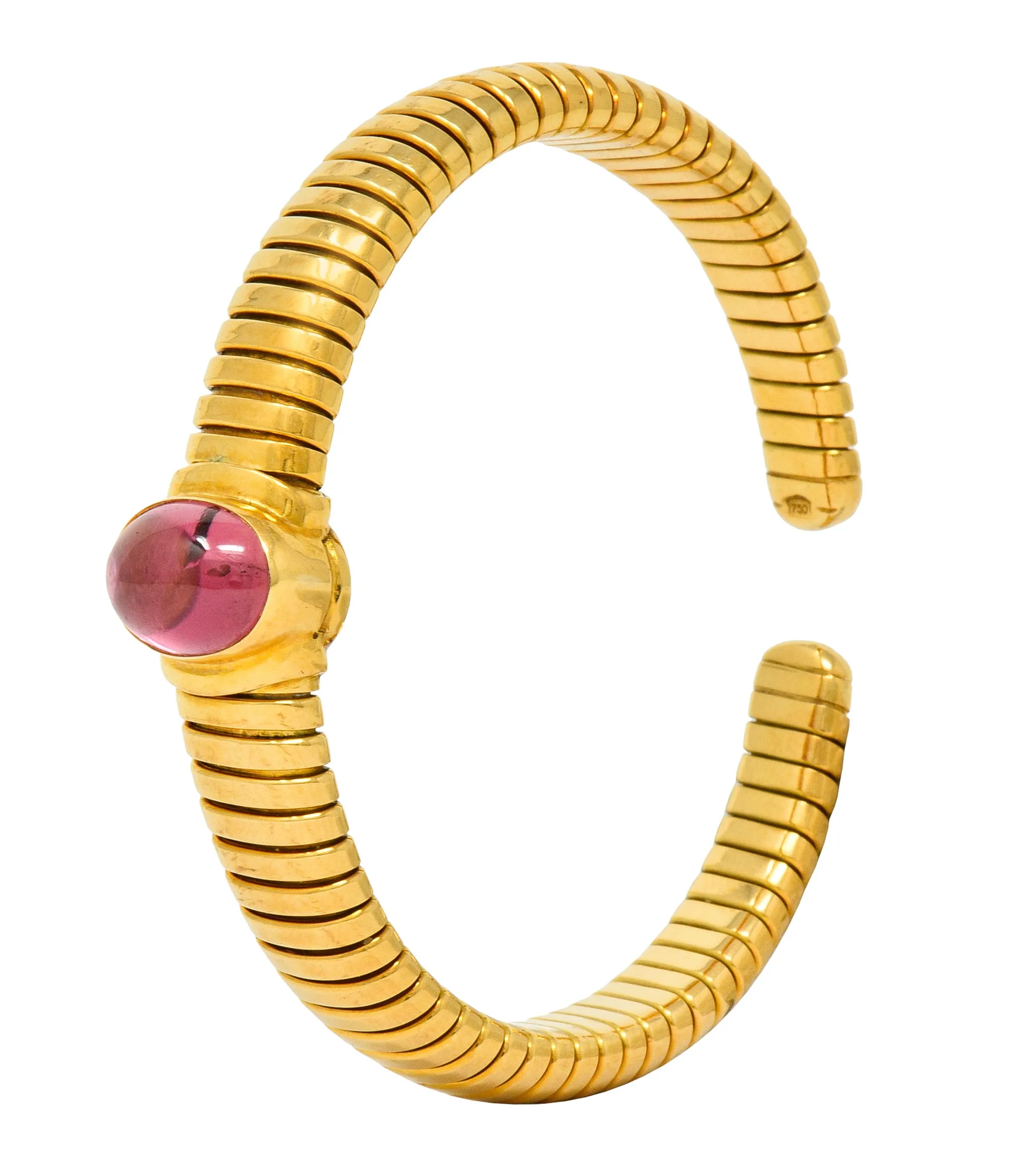 Bulgari Vintage Pink Tourmaline 18 Karat Gold Tubogas Cuff Bracelet