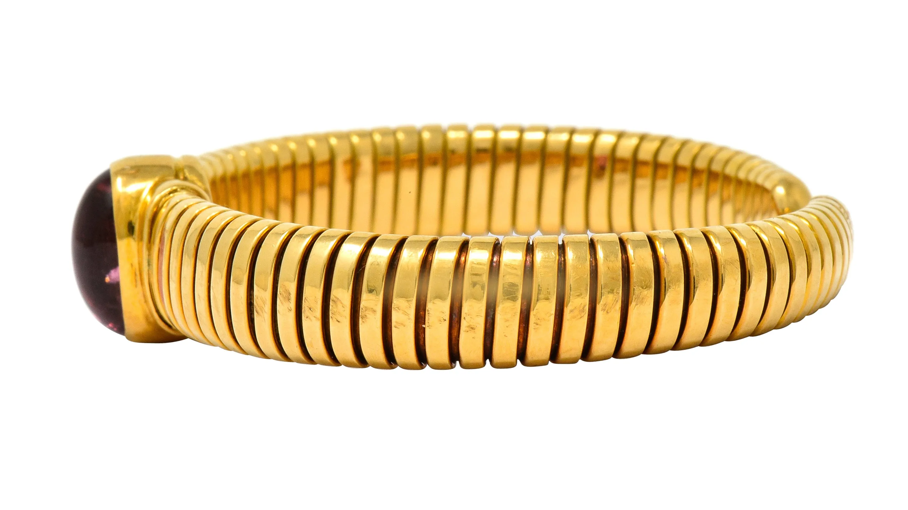 Bulgari Vintage Pink Tourmaline 18 Karat Gold Tubogas Cuff Bracelet
