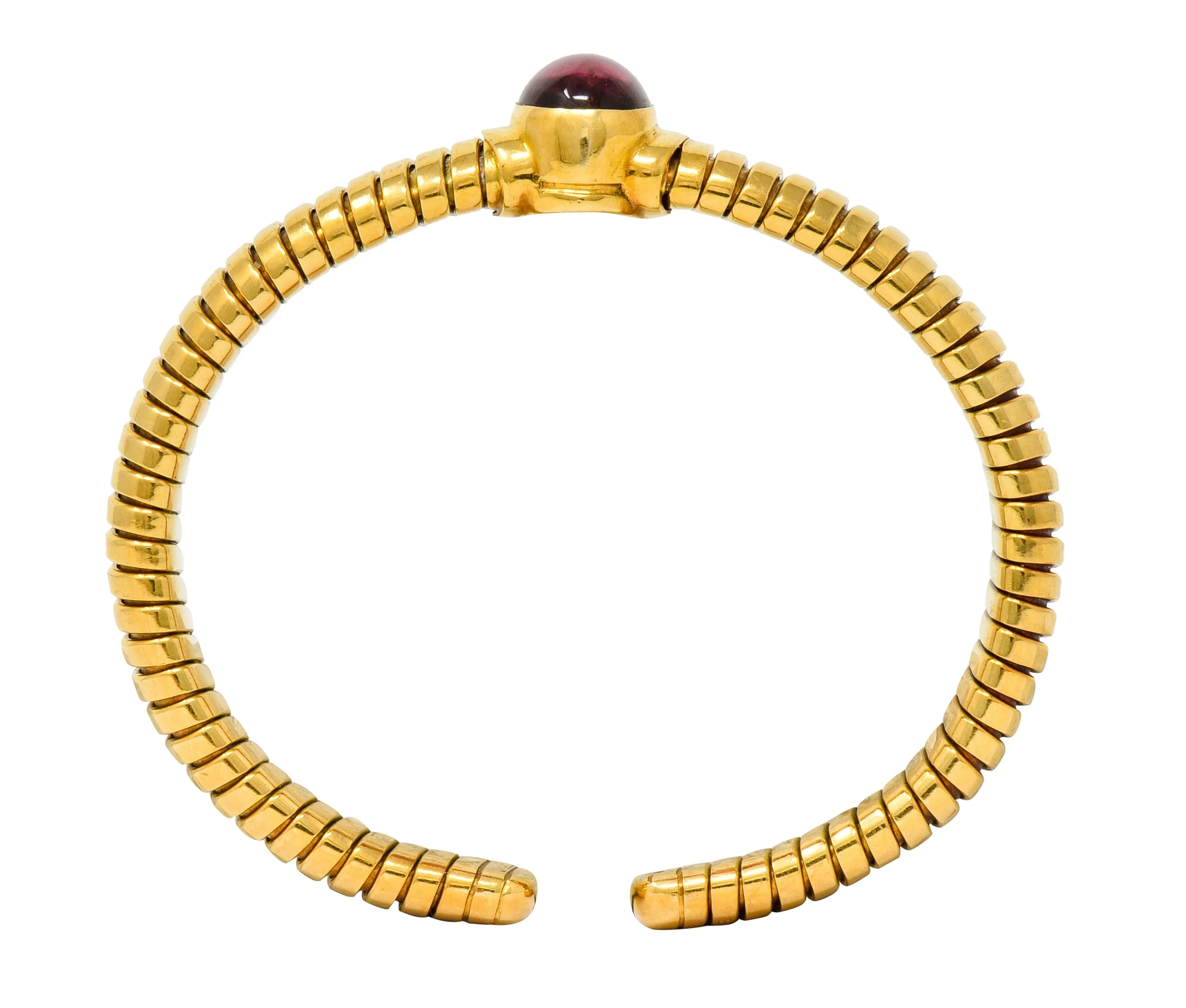 Bulgari Vintage Pink Tourmaline 18 Karat Gold Tubogas Cuff Bracelet