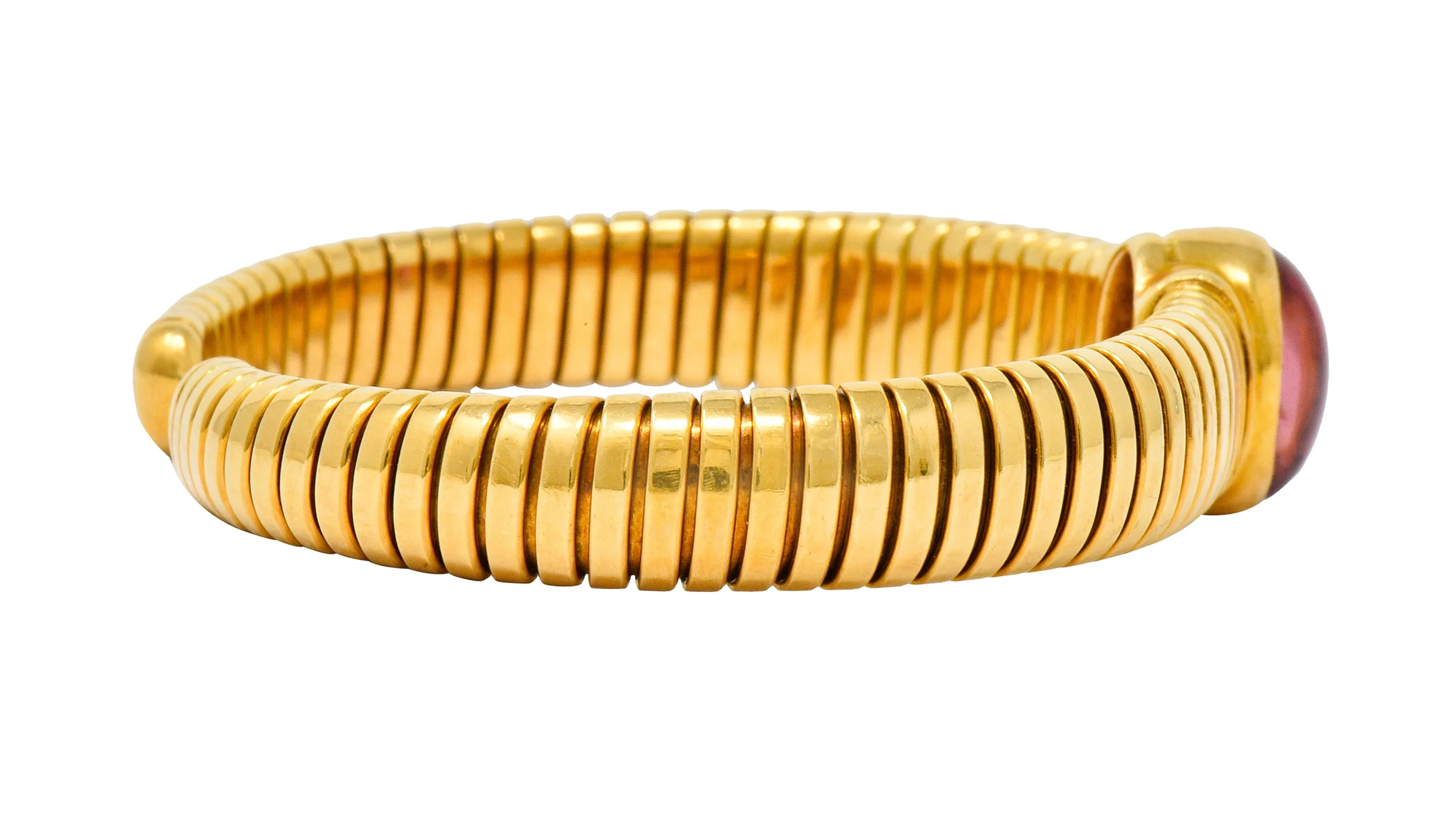 Bulgari Vintage Pink Tourmaline 18 Karat Gold Tubogas Cuff Bracelet