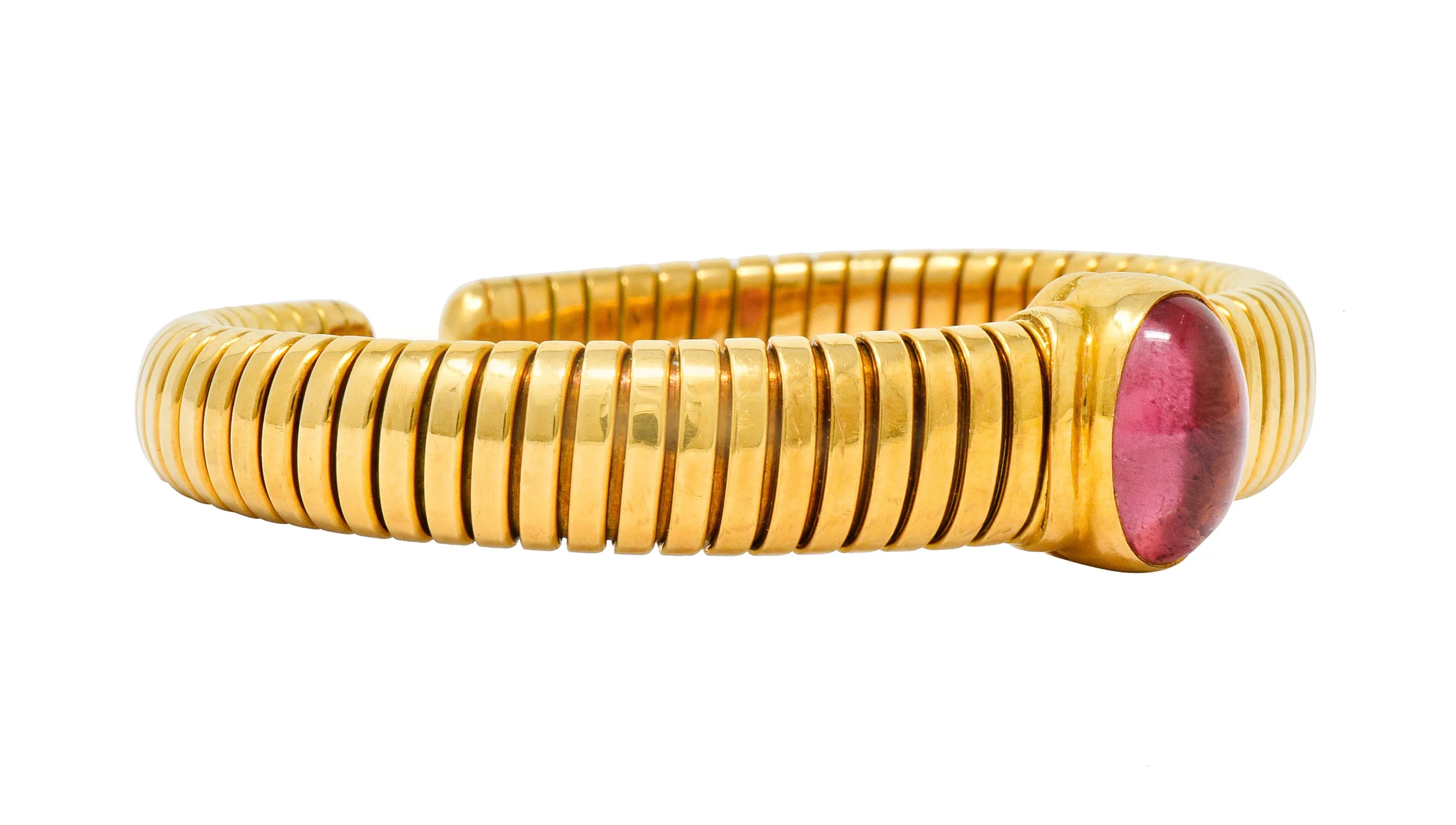 Bulgari Vintage Pink Tourmaline 18 Karat Gold Tubogas Cuff Bracelet