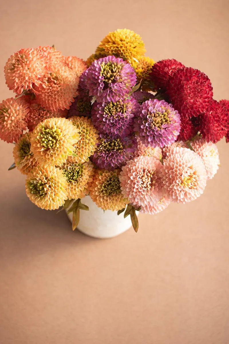Bundle of 7 Artificial Yellow Ball Dahlias (Pack of 6)