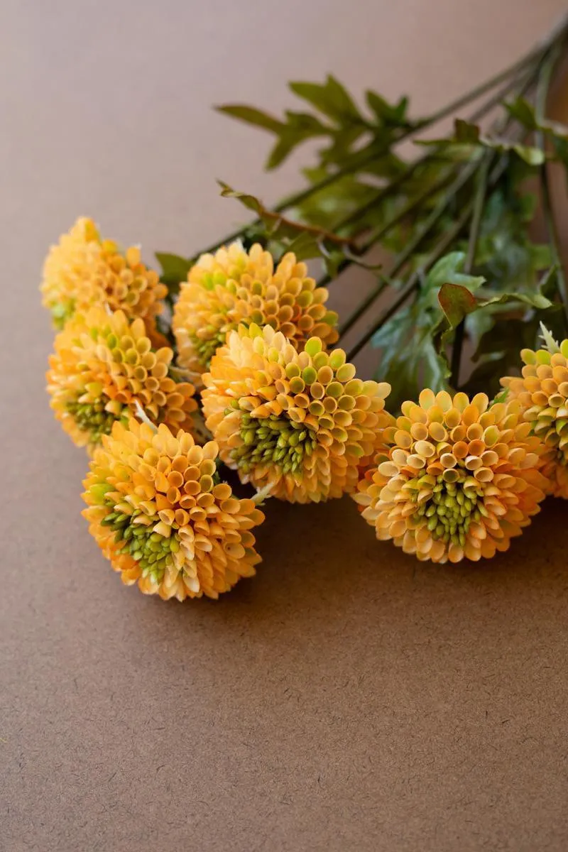 Bundle of 7 Artificial Yellow Ball Dahlias (Pack of 6)